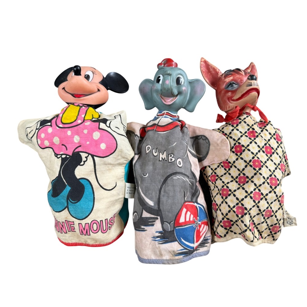 Walt Disney Hand Puppet Set Kids OS Multicolor Fair Vintage Minnie Dumbo Pedro